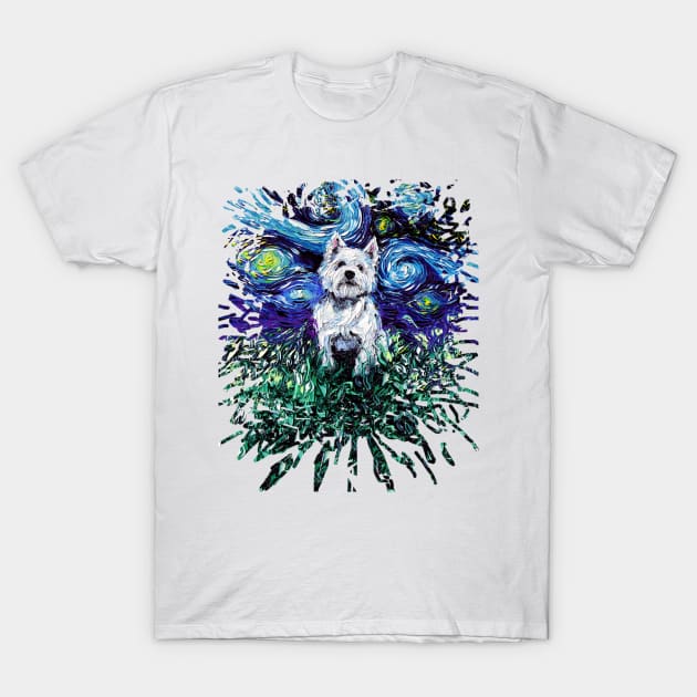 Westie Night (Splash Version) T-Shirt by sagittariusgallery